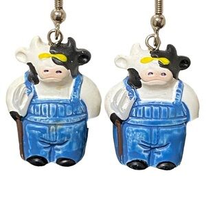 Vintage 90s Claire’s Cow Earrings Farm Animal Western Kitsch Y2K Dangle 1.5”